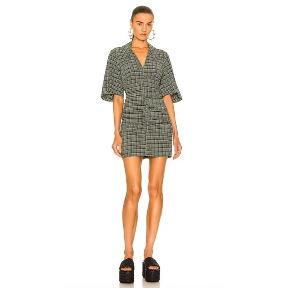 Ganni | Dresses | Ganni Street Seersucker Stretch Mini Dress Nwt Green Plaid  Checker 4 Us 36 Eu | Poshmark